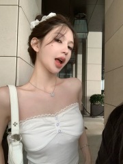 Titi's cream ballet strapless spring lace splicing with chest pad white pure breast wrap top