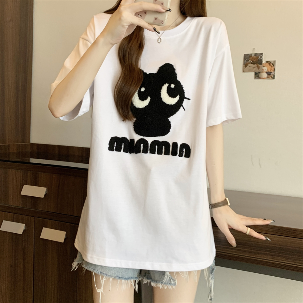 Real shot 32 double yarns 230g 100% cotton short-sleeved T-shirt for women's towel embroidery