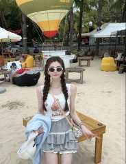 Korea Dongdaemun Spring New Cute Bunny Printed Lace Lace Short Slim Vest Sling Women's Top