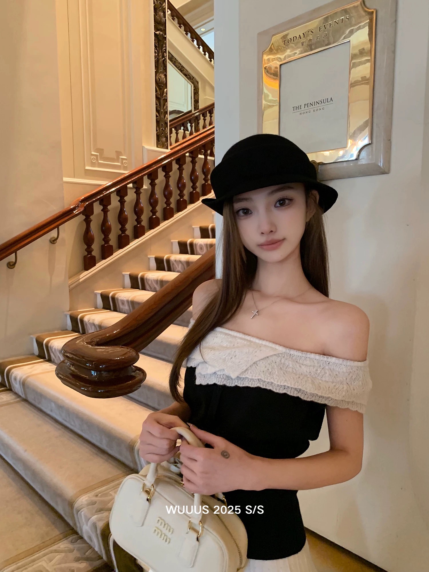 Wuuus romantic time zone dual version French cake lace sweater women one shoulder knit top
