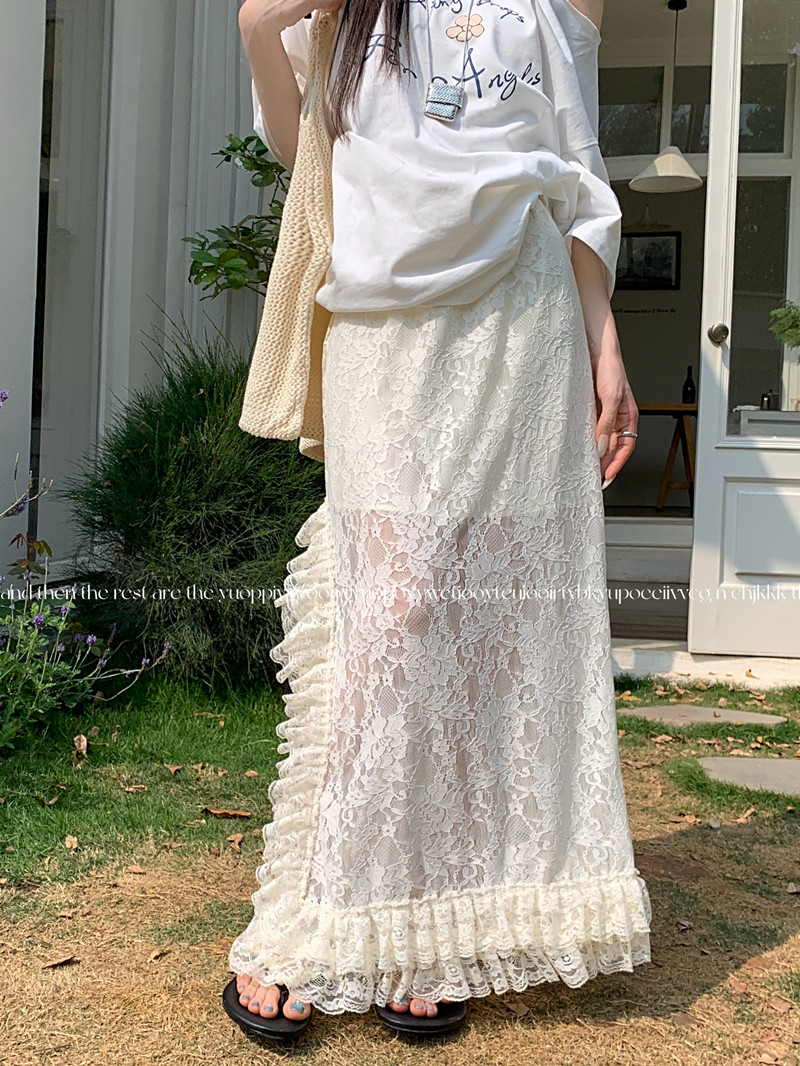 Real shot of spring and summer design, irregular high waist versatile skirt, drooping slit long skirt