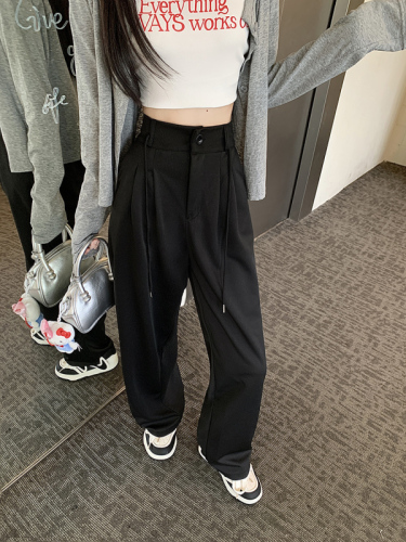 Real shot 250g Xinyang autumn suit pants for women drawstring new high waist droop wide-leg pants casual pants