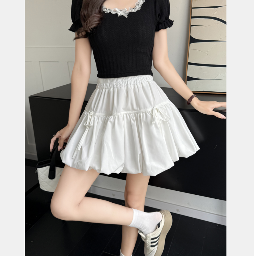 Cloud puffy skirt high waist A-line pleated skirt for women