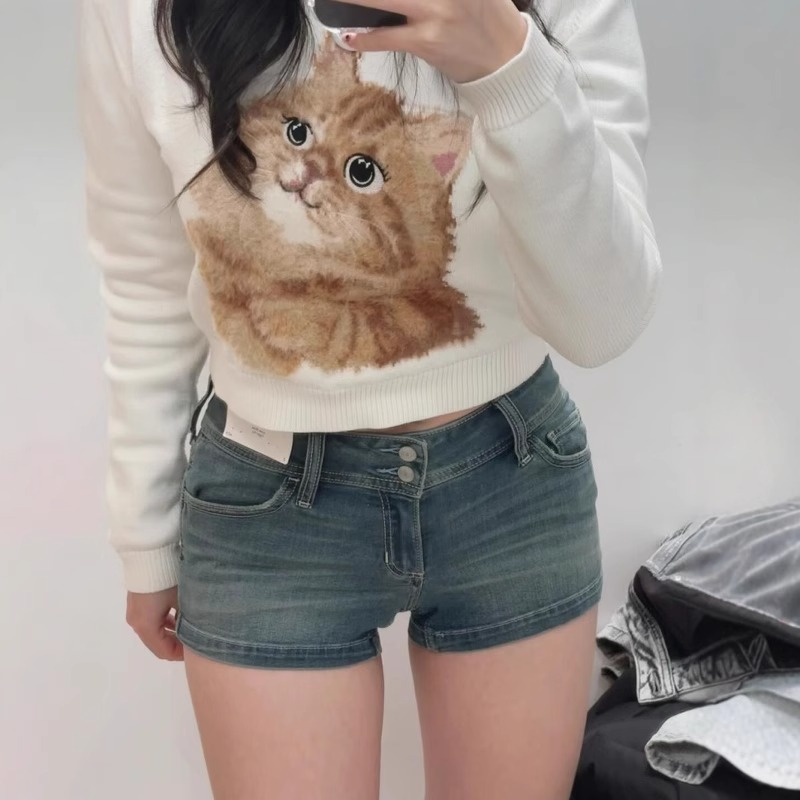 New spring style little seagull American hot girl style low waist summer hot pants shorts hips and water wash jeans