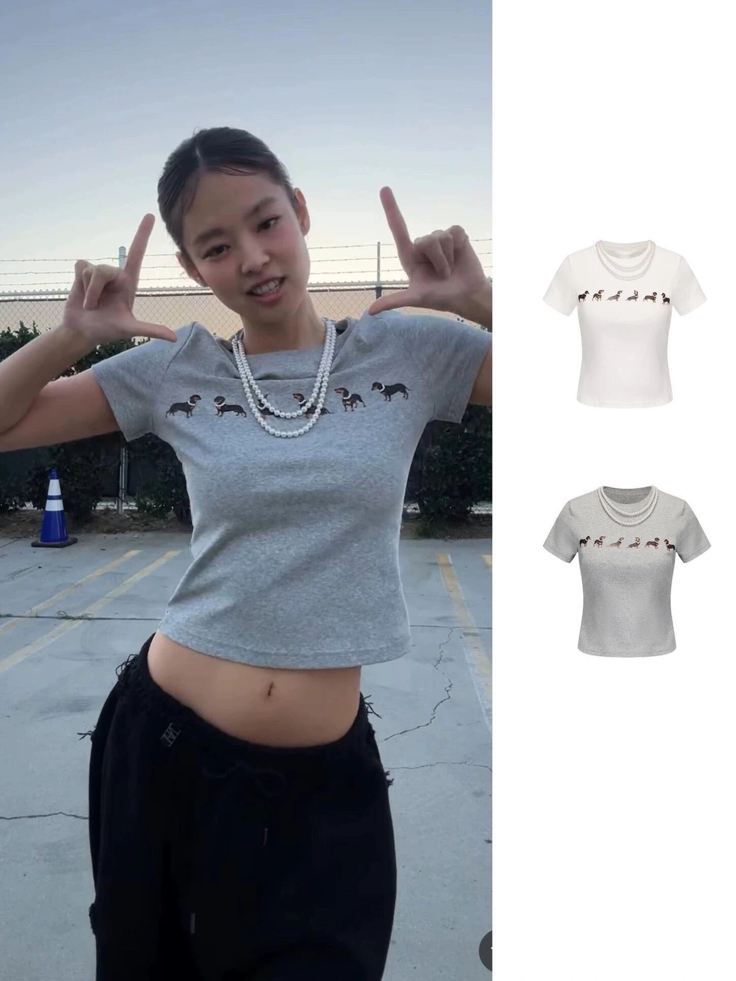 Niche design-Jennie's same dachshund puppy printed short-sleeved T-shirt, slim and versatile in spring 25