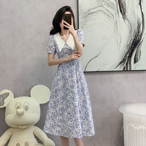 Real-life photos of the French doll collar floral dress for women in summer new high-end niche design long skirt