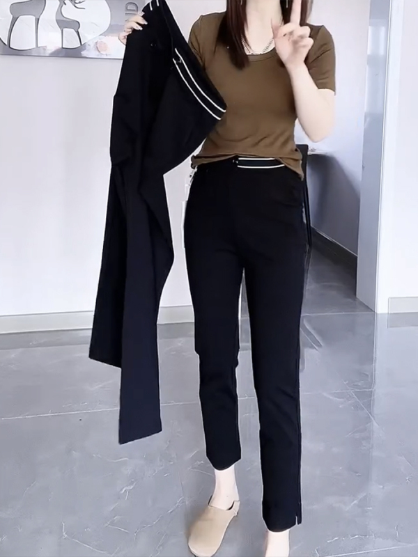 Black high-waisted straight-leg suit casual pants for women 2025 new fat mm pear-shaped body slim and small cigarette pants
