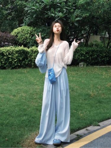 Spot summer refreshing drying lazy wind sun protection long-sleeved shirt drooping Yamamoto pants casual pants suit women's summer