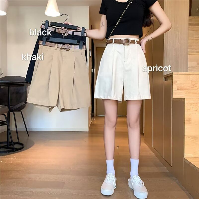 Suit pants for women high waist wide-leg pants commuting shorts for summer new style loose white straight style