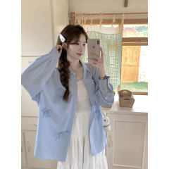 Blue three-dimensional bow shirt women's clothing 2025 early spring design and relaxed versatile top sun protection jacket