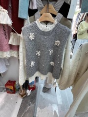 Exquisite pearl flowers girl sweater vest women wear autumn embroidery three-dimensional flowers age-reducing fashion layered vest