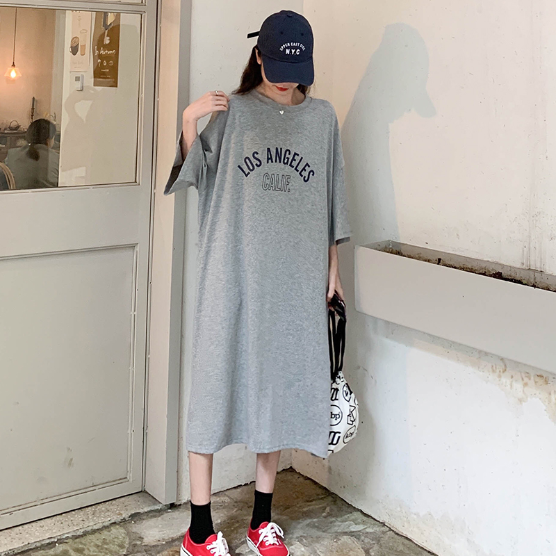 Short-sleeved T-shirt dress in summer pure cotton fat mm loose belly to make you look slim and long