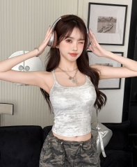 ~Letter printed beauty back suspender vest I-shaped back integrated cup base top