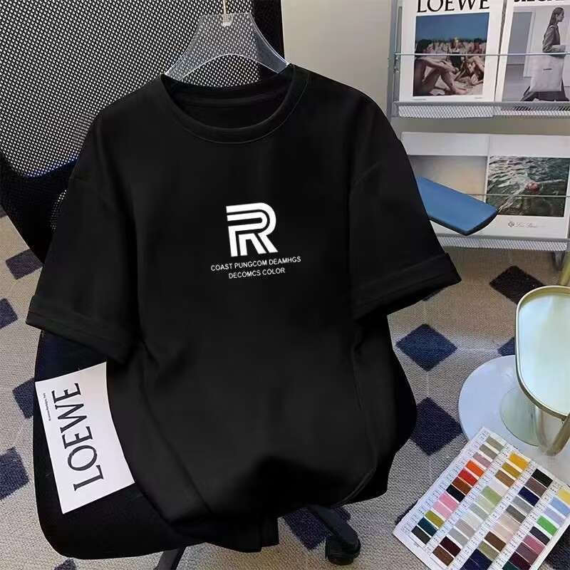 Summer couple trend half-print loose T-shirt tops for men and women