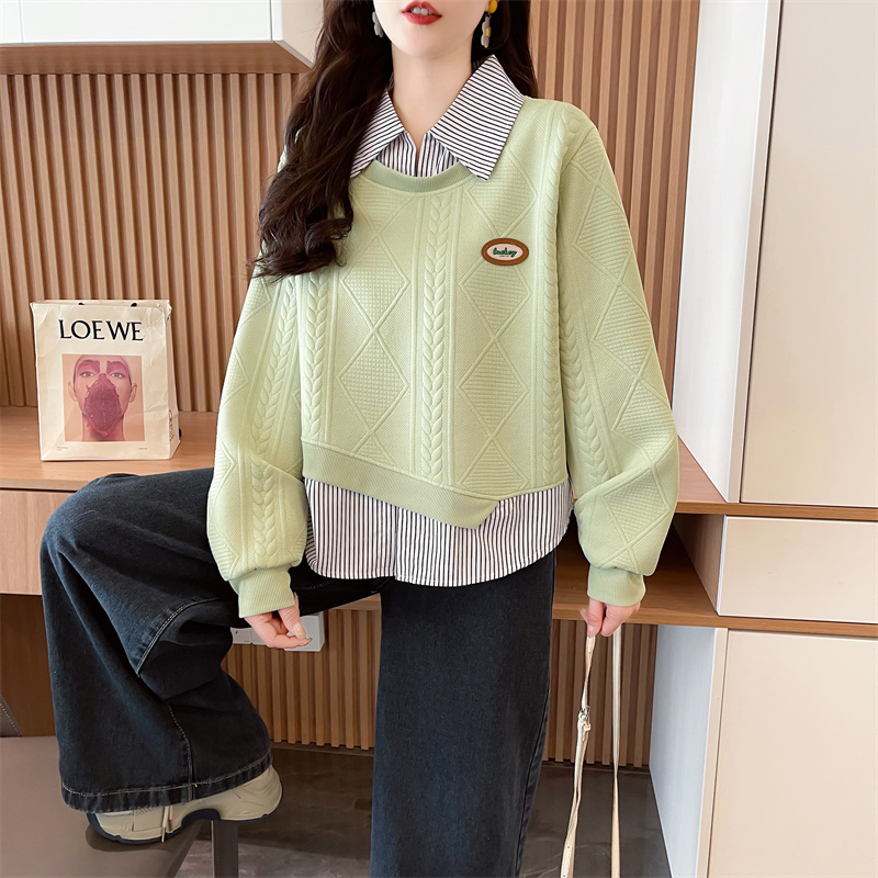 首發實拍華棉棒球服2025年新款上衣大碼學院風復古寬鬆假兩件女