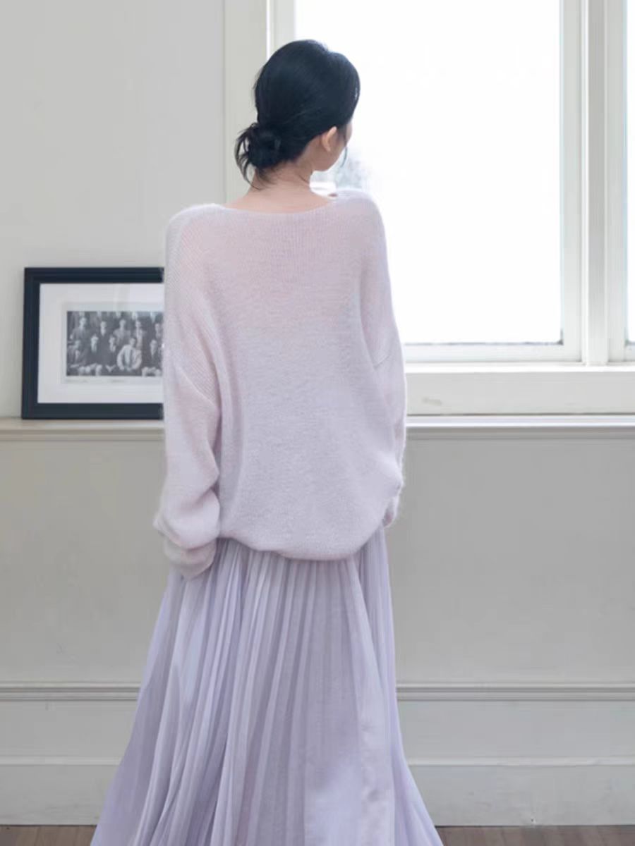 Korean new purple fashionable fashionable sweater for women in spring loose lazy style thin V-neck pullover knitted sweater