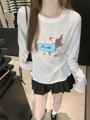 Real shot Real Spring and summer new casual lazy long-sleeved printed T-shirt women's top