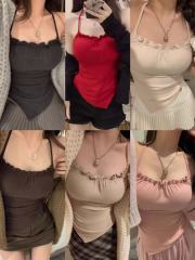 Women's cotton with chest pads pure desire suspender vest for women 2025 spring and summer new style chest pad halter neck top