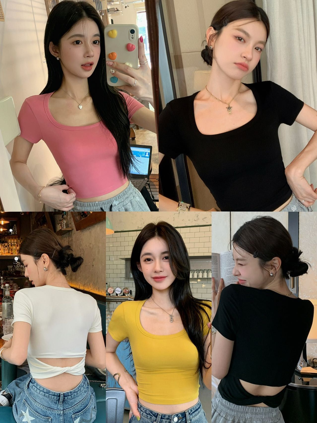 純欲風性感露臍短袖T恤辣妹修身美背帶胸墊外穿露背上衣