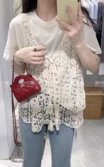 2025 Hook Flower Lattice Knit Strapless Backless Blouse with String Summer Outerwear New V-Neck Loose Fashion Trendy Cover-Up Top
