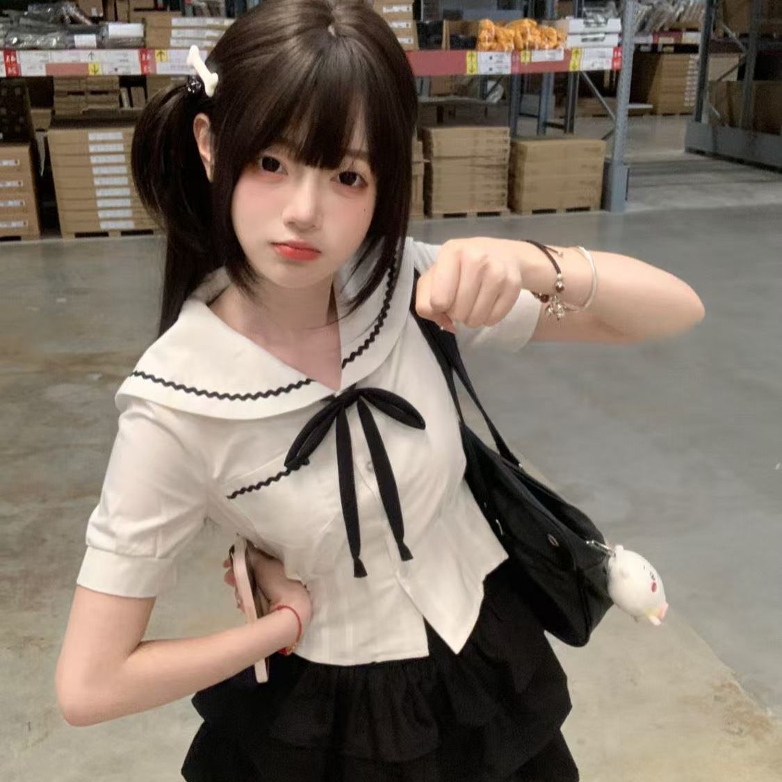 Japanese sweet girl jk uniform college style short-sleeved shirt women summer versatile waist sailor clothes school shirt top