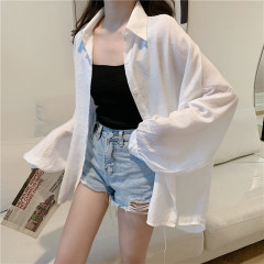 Real shot beach vacation thin sun protection clothing travel white long-sleeved shirt beach coat cardigan top