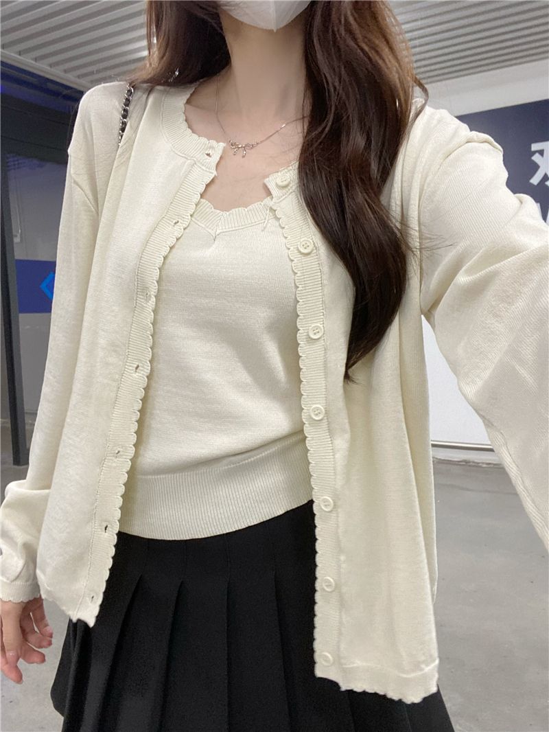 Real photos of wool knitted suit Korean suspender top casual cardigan jacket women