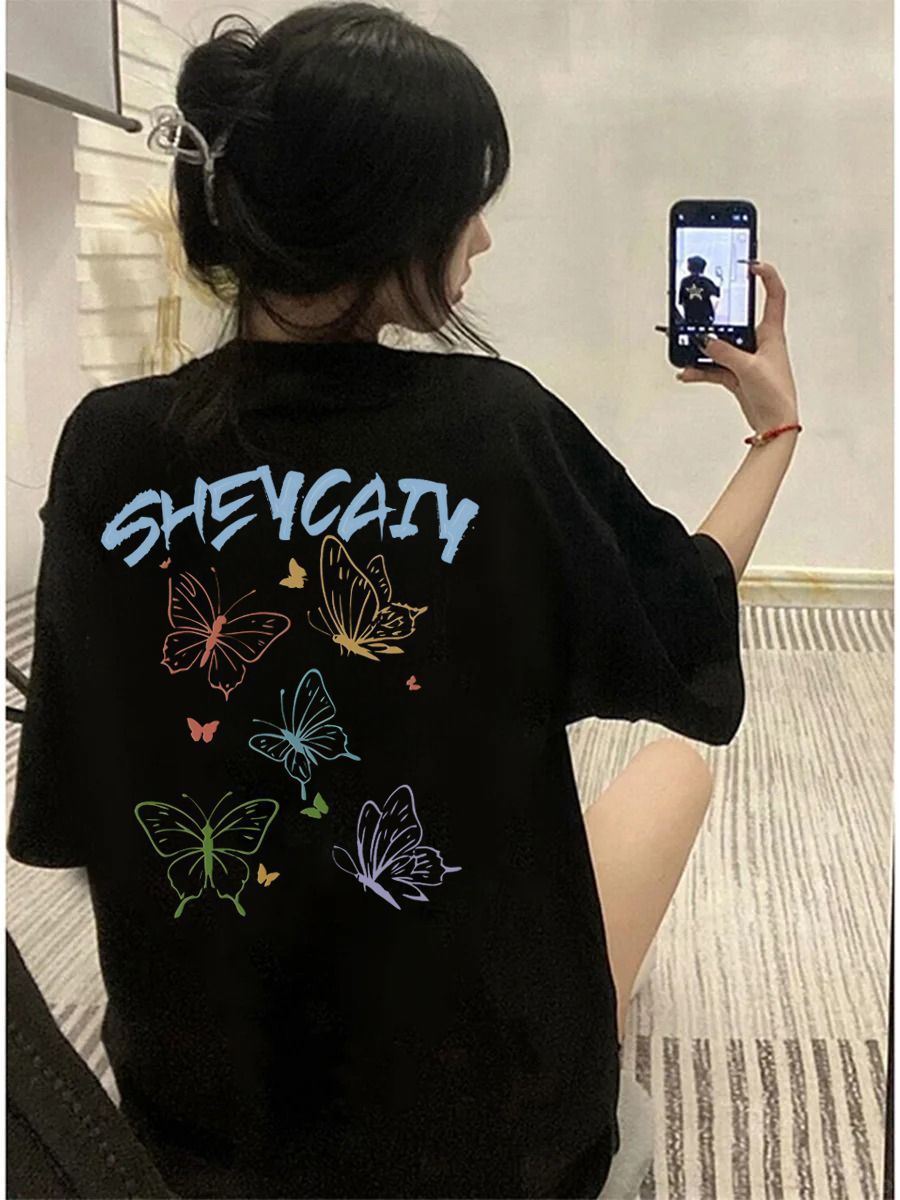 100 pure cotton summer students' versatile short-sleeved loose style trendy printed T-shirts for men and women couples same top