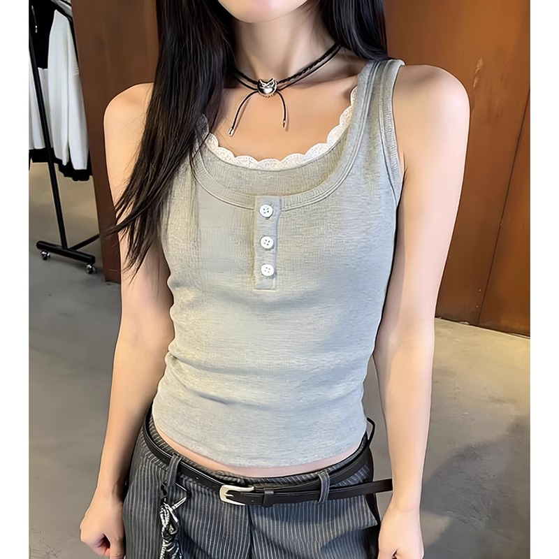 夏季新款蕾絲花邊背心假兩件外穿修身顯瘦上衣女
