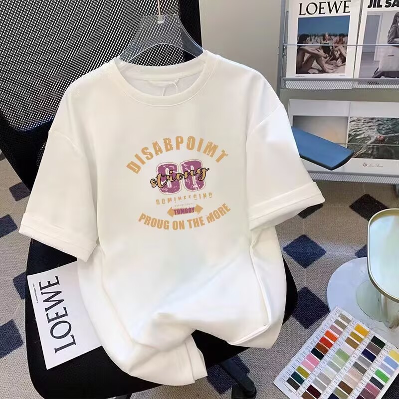 Summer round neck couple trend half-print loose T-shirt tops for men and women