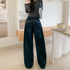 Real shot~ American retro scimitar jeans for women 2025 new niche design feel loose wide-leg pants