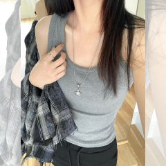 Real shot of 2025 summer new U-neck suspender vest for women purely wearing beautiful back and sleeveless top