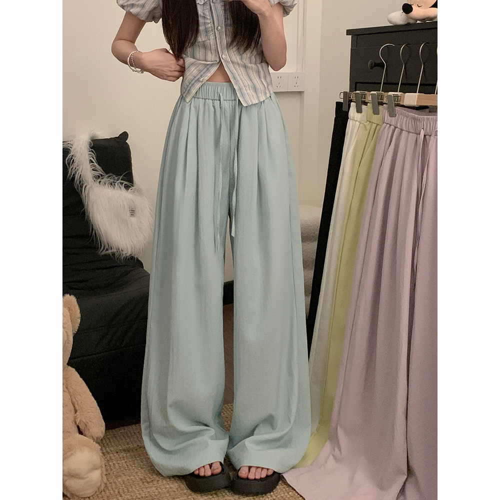 Real shot!  2025 elastic waist drawstring slimming wide-leg pants for women loose pants casual pants floor trousers