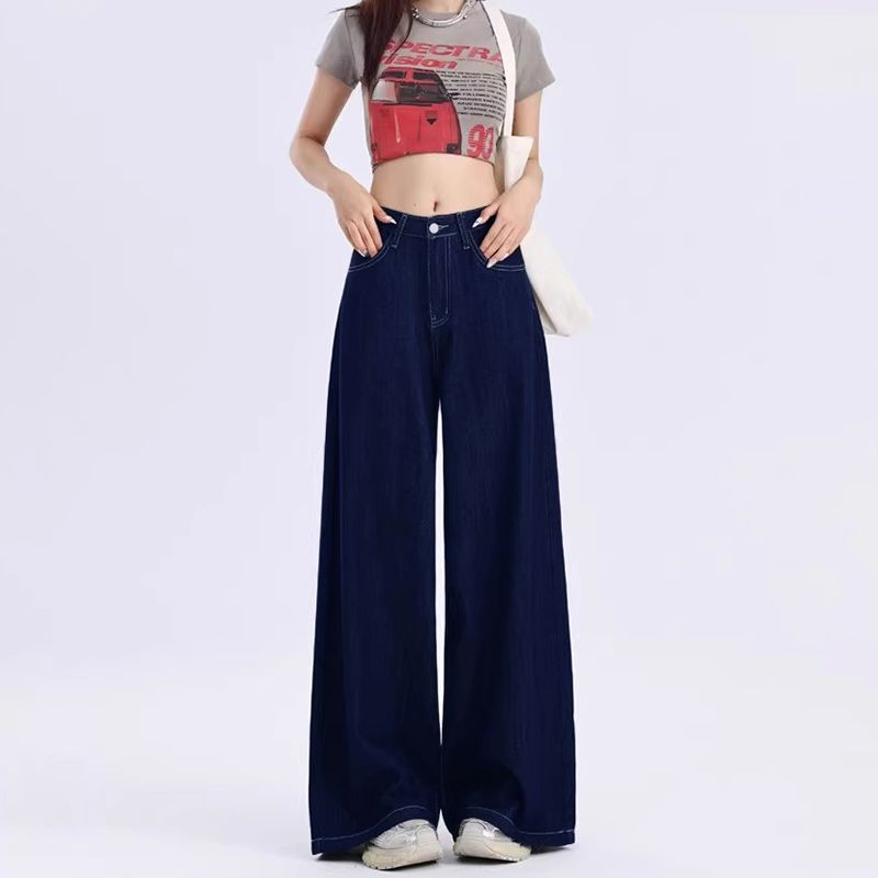 Spring and Autumn new trendy and versatile wide-leg jeans for women loose and slim and tall lazy drooping floor jeans