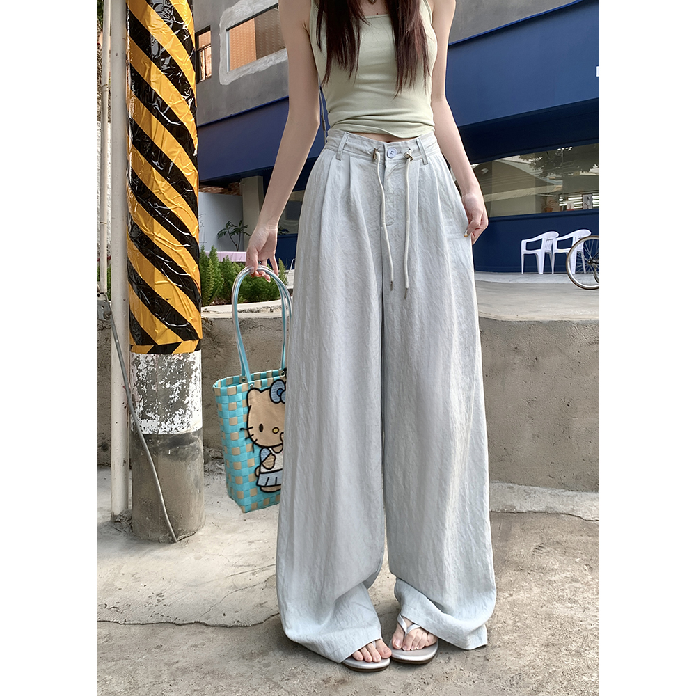 Real shot! 2025 new cotton linen drawstring wide-leg casual suit trousers for women
