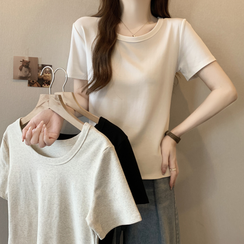 Real-life round neck T-shirt for women's short-sleeved new slim fit and slim inner t-shirt with pure cotton shoulder bottoming half-sleeved top