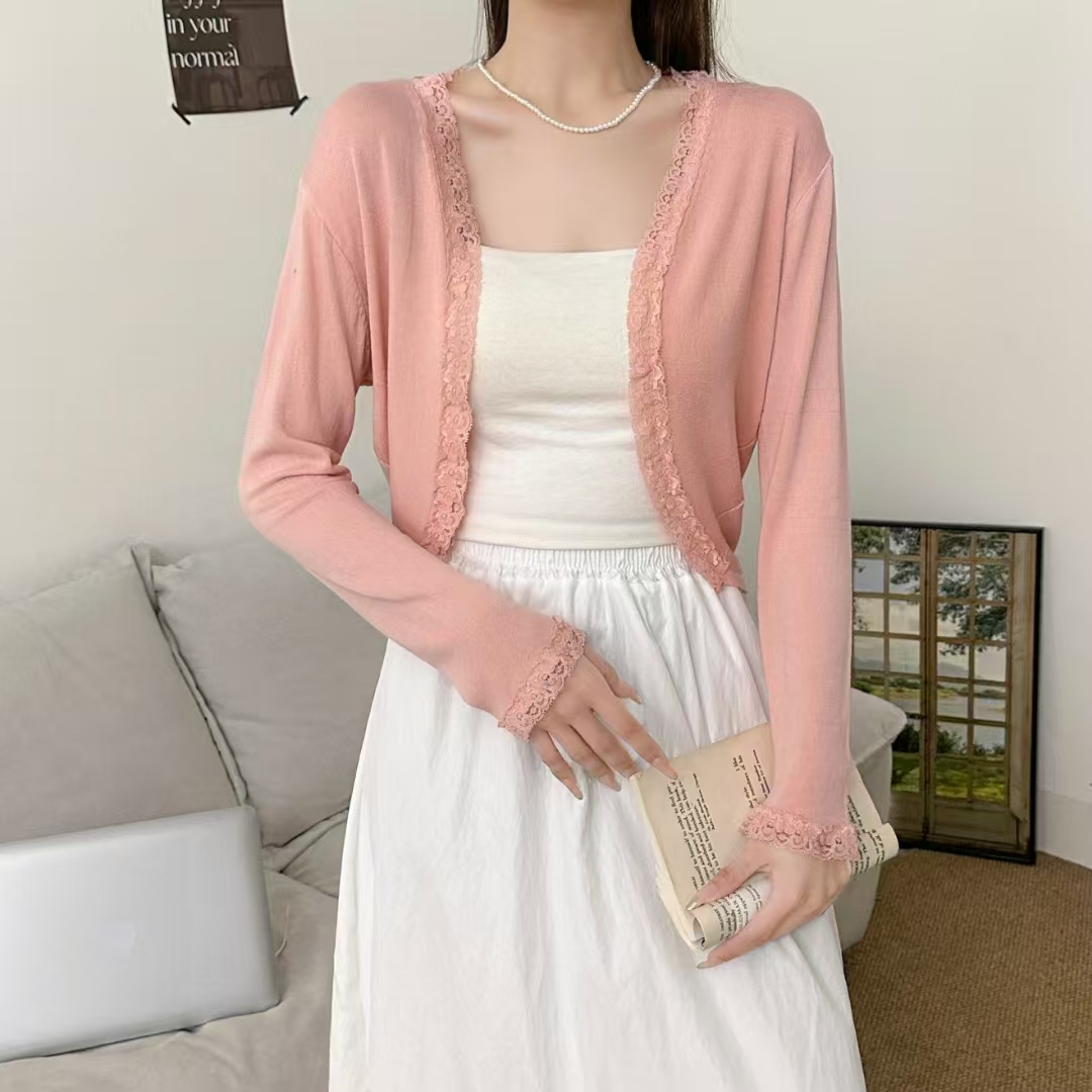 Sunscreen cardigan knitted jacket for women 2025 summer thin suspender skirt with blouse ice silk short vest jacket