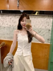 門袖下襯紙 法式辣妹風蕾絲拼接V領吊帶背心女外穿內搭上衣