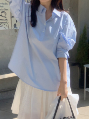 Solid color long-sleeved shirt Korean style chic light and fashionable loose large size small fresh