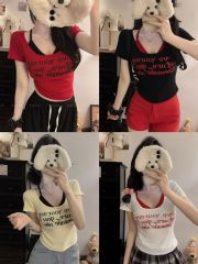 設計感小眾印花字母吊帶背心女夏性感修身帶胸墊內搭上衣