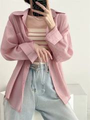 非實拍 法式長袖開衫外搭薄防曬衣春夏新款透氣寬鬆襯衫外套