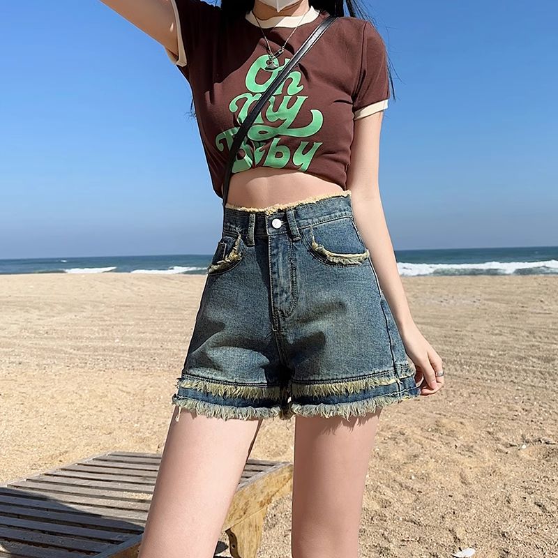 Trendy Harajuku style jeans for women in spring and autumn new hot girls retro fashionable horseshoe jeans trendy