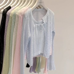 多色可選！2025新款韓版薄款防曬短款兩件套針織吊帶+針織開衫