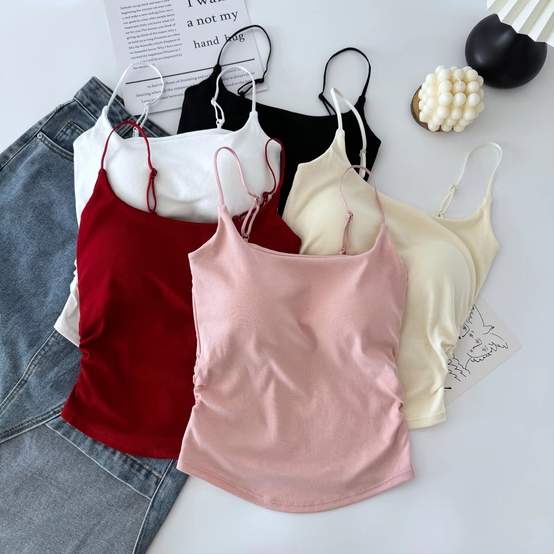 New pure sweet and spicy design pleated suspender vest for women with chest pads inside and outside wearing slim and beautiful back top summer