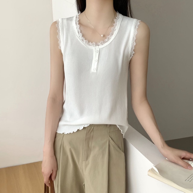 Ice Qu Korean version of versatile round neck sleeveless vest for women 2025 spring new loose slim base shirt top for women
