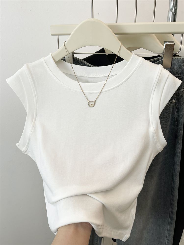 U-neck short-sleeved women's T-shirt in summer thin style pure and pure shoulder exposed collarbone large neck top