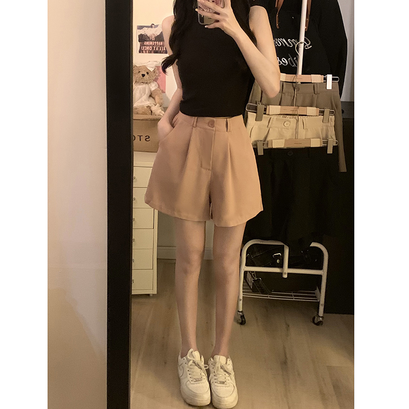 Real shot! 2025 summer new drooping thin elastic waist hot shorts casual suit shorts for women