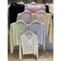 Thirteen-line high-end women's clothing, Ou Ruo style, ice silk knitted sunscreen cardigan for women, thin style, small vest top