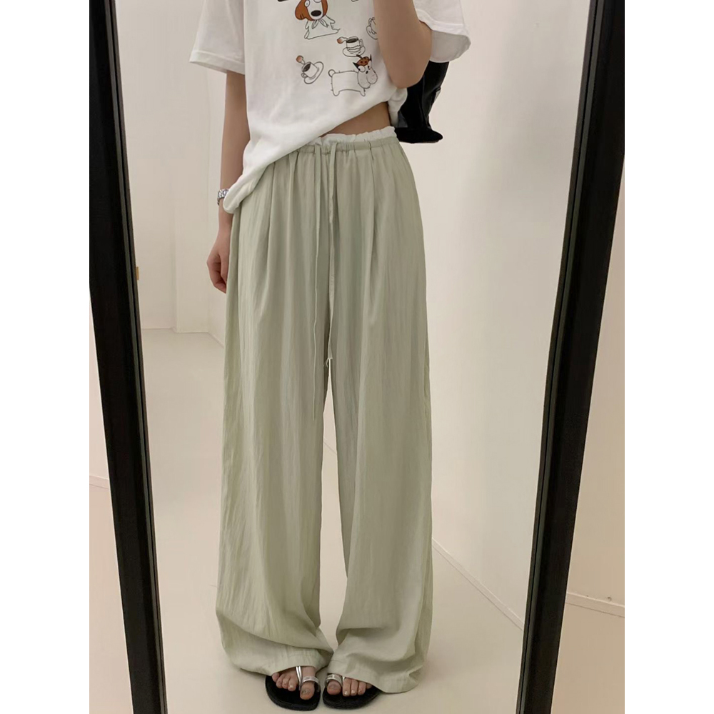 Real shot!  2025 elastic waist drawstring slimming wide-leg pants for women loose pants casual pants floor trousers
