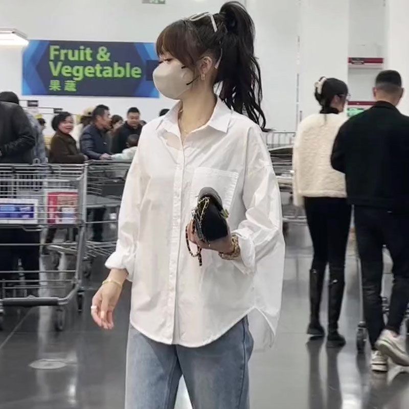 White shirt for women in spring and autumn new versatile slim design tops for women in niche sun protection clothes for women in outer versatile shirt